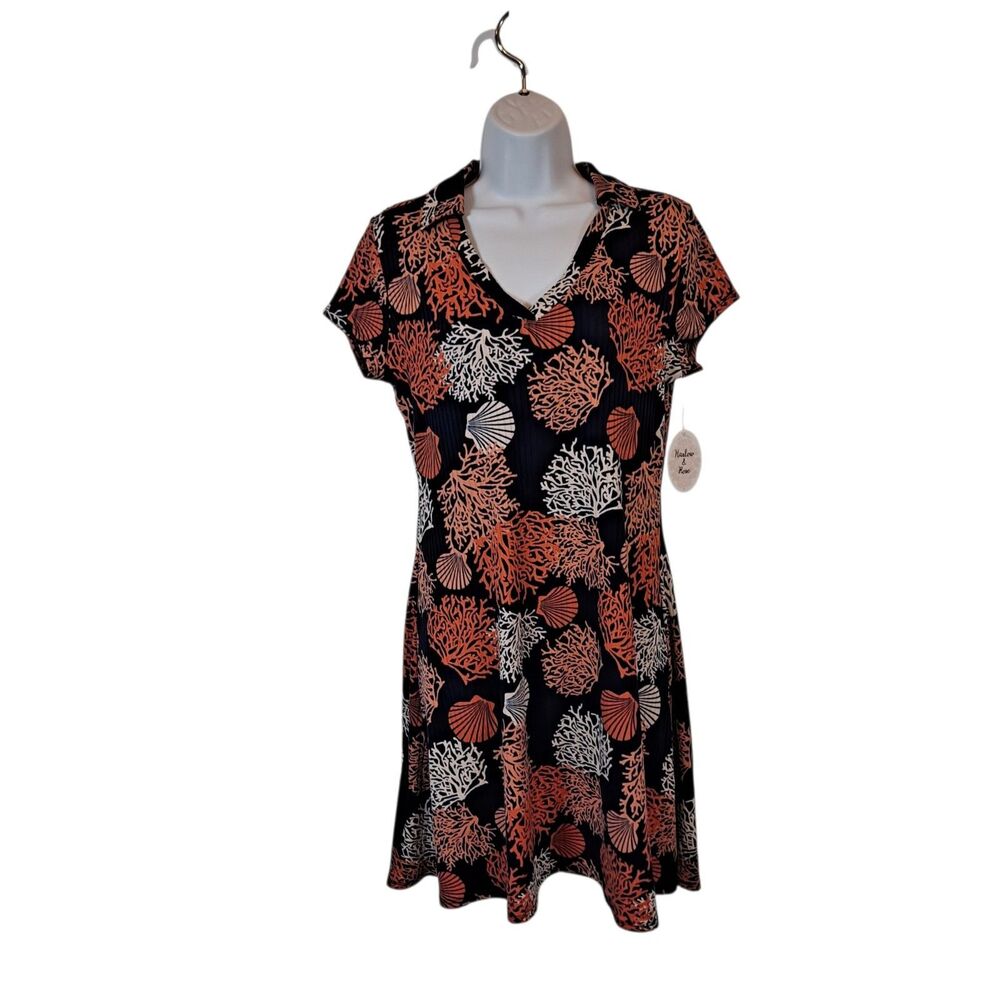 Harlow & Rose Juniors Dress Size S Beach Coral Clam Shells Navy Orange